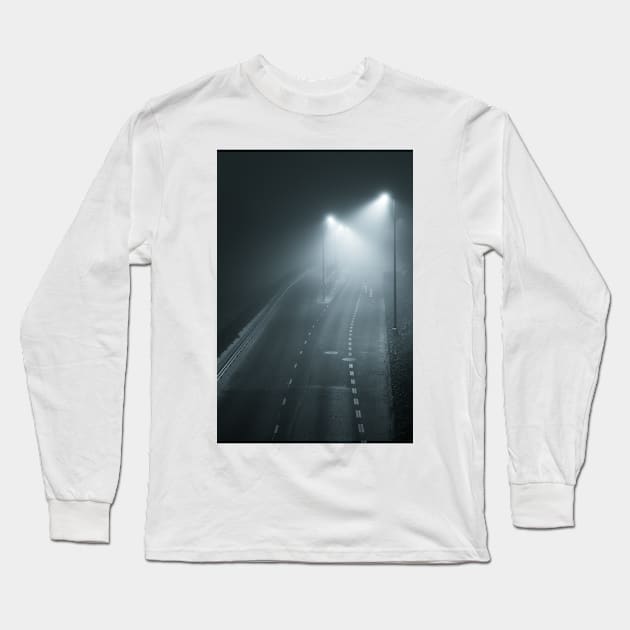 Empty street at foggy night Long Sleeve T-Shirt by Juhku